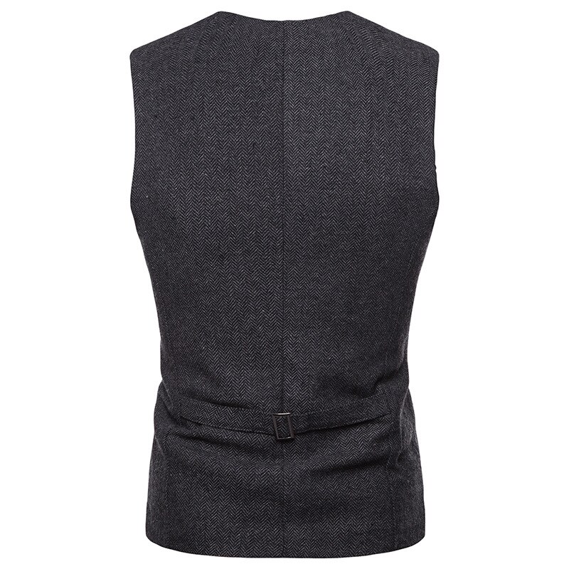 Vintage Suit Vest Men Casual Slim Fit Black Herringbone Vests Single Breasted V Neck Business Gilet Homme Chalecos Para Hombre