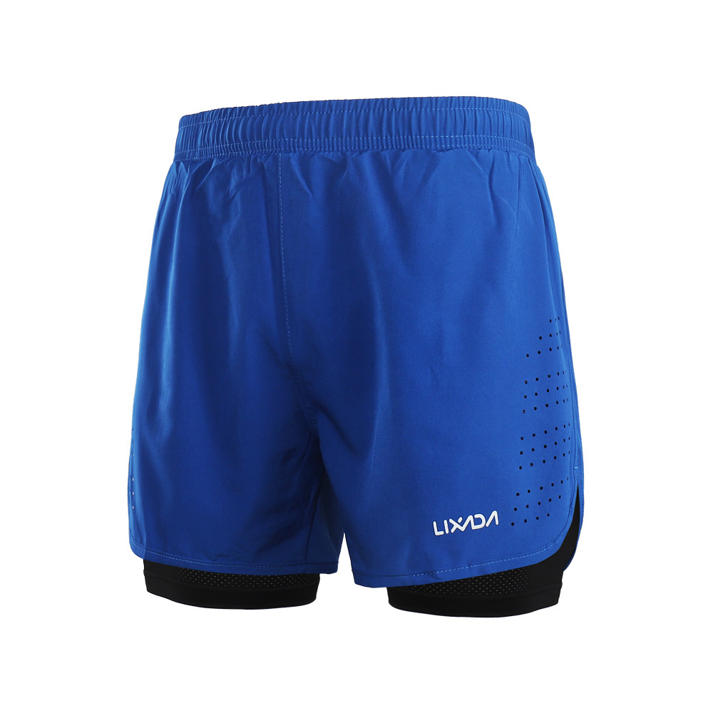 Lixada Mannen 2-In-1 Running Shorts Sneldrogende Ademend Actieve Training Oefening Joggen Fietsen Shorts Met langer Liner: Blauw / S