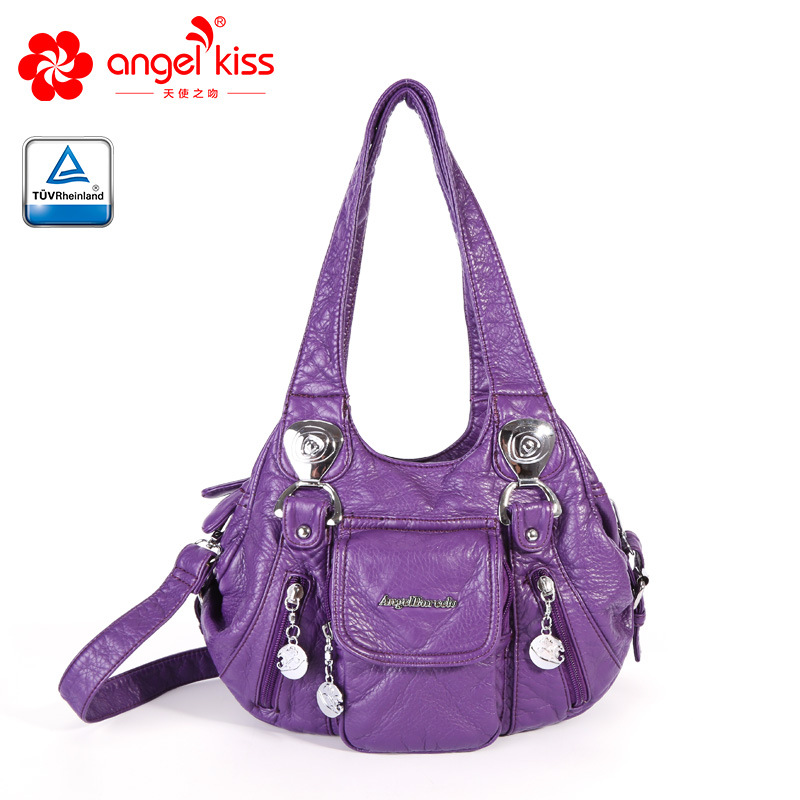 Wassen PU Lady Handtas Pure Kleur vrouwen Handtassen Diverse Kleuren Enkele Schouder Diagonaal Straddle Tas ZF10182: Purple