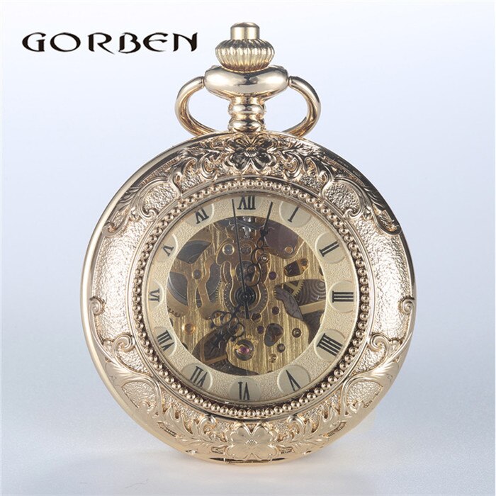 Lichtgevende Mechanische Zakhorloge Steampunk Vintage Hollow Cover Analoge Skeleton Hand Winding Mechanische Zakhorloge voor Mannen: P392