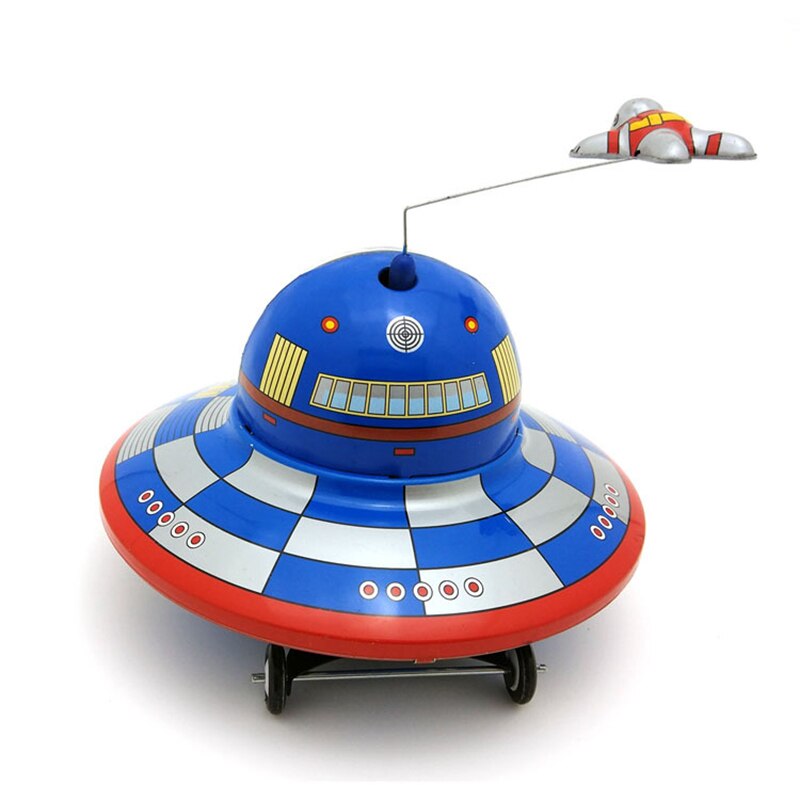 Clockwork Windup Flying Saucer Space Ship Retro Tin Toy Home Decoration LBV