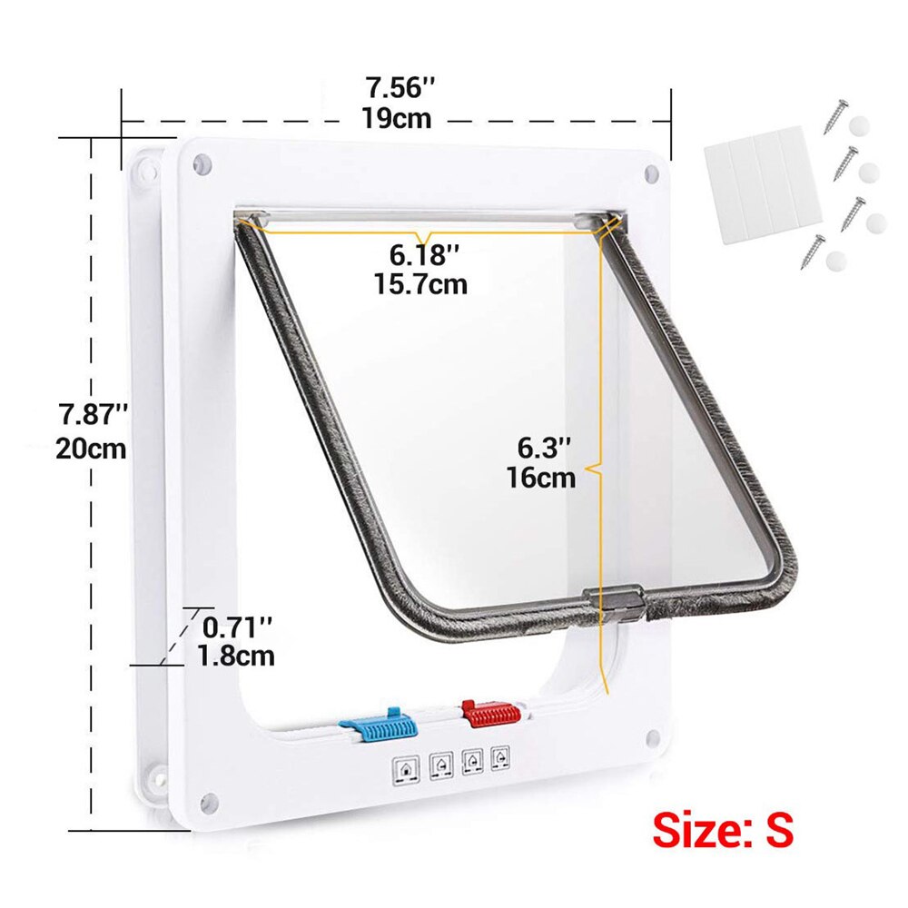 Pet Door Cat Dog Puppy 4 Way Lock Safe Doors For Home Medium Small Large Lockable Convenience: L