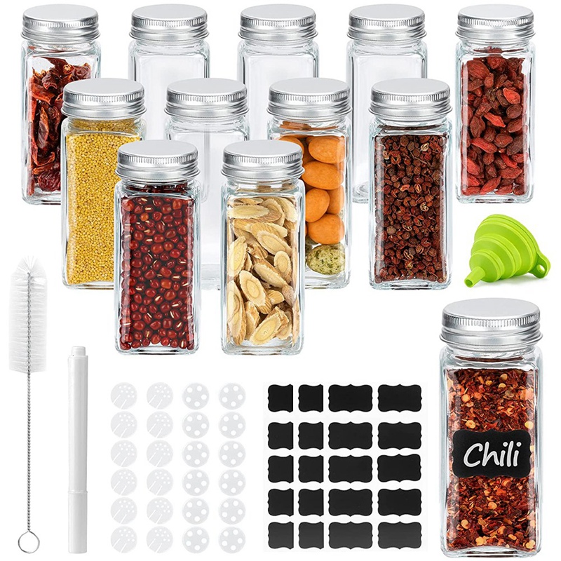 Ensemble de pots à épices avec couvercles, 12 secoueurs à épices, récipient carré en verre de 120 Ml pour stocker les épices: Default Title