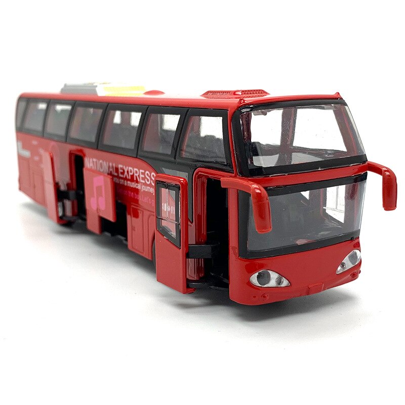 1:50 5 Deur Legering Tour Bus Model, Simulatie Spuitgieten Kinderen Speelgoed Auto, geluid En Licht Trek,: Rood