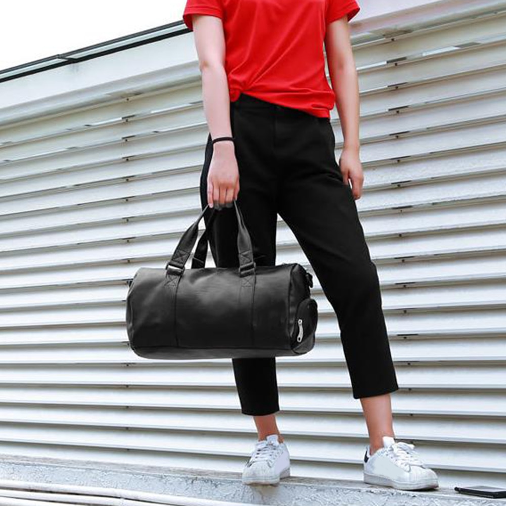 unisex Große Kapazität Reise Duffle Faux Leder Fitnessstudio Fitness Tote Schulter soild farbe Reißverschluss Tasche freies
