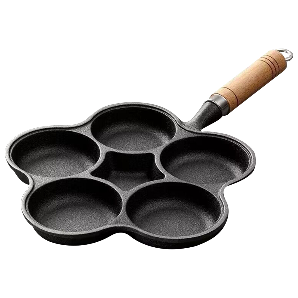 5-ronde gaten eierkoekenpan gietijzeren kookgerei pannenkoekpan creatieve ontbijtgrill kookpot voor gasfornuis inductiekookplaat