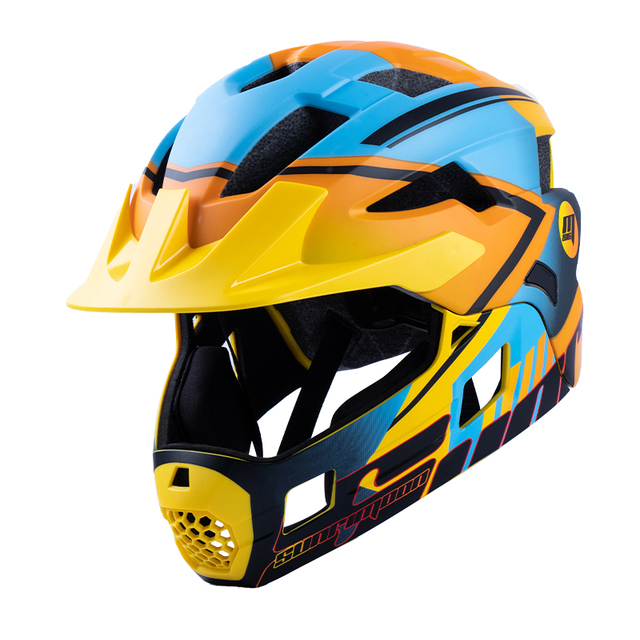 Sunrimoon Full Face bicycle Helmet Kids Detachable Helmet Cycling Outdoor Sports Safety Helmet for Children Skateboarding Roller: Black blue yellow