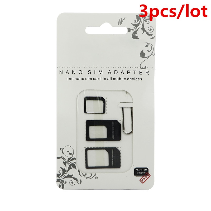 3pcs Nano Adattatore Della Carta di SIM 4 in 1 micro adattatore del sim con Espulsione Pin Key Imballaggio Al Dettaglio per il iPhone 5 5S 6 7 4 per Samsung S8 più