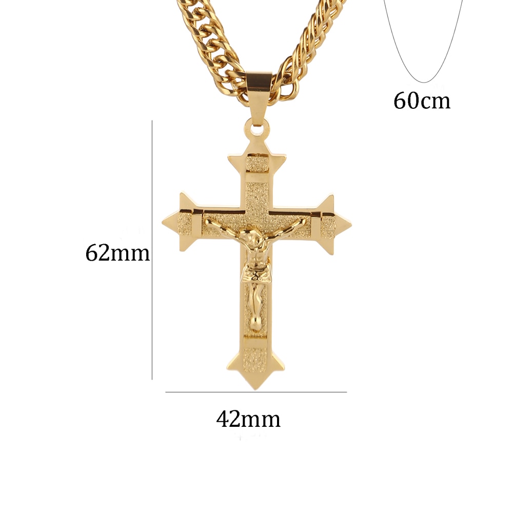Guld tone kryds christus jesus vedhæng halskæde rustfrit stål link rolo kæde tunge mænd smykker 21.65 " 7mm