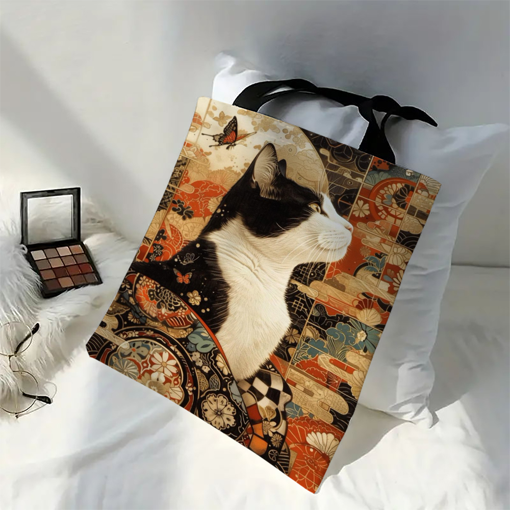Sac fourre-tout classique chat noir et blanc avec imprimé chat, sac de plage de Shopping à bandoulière réutilisable pour femmes, sac de transport décontracté Durable