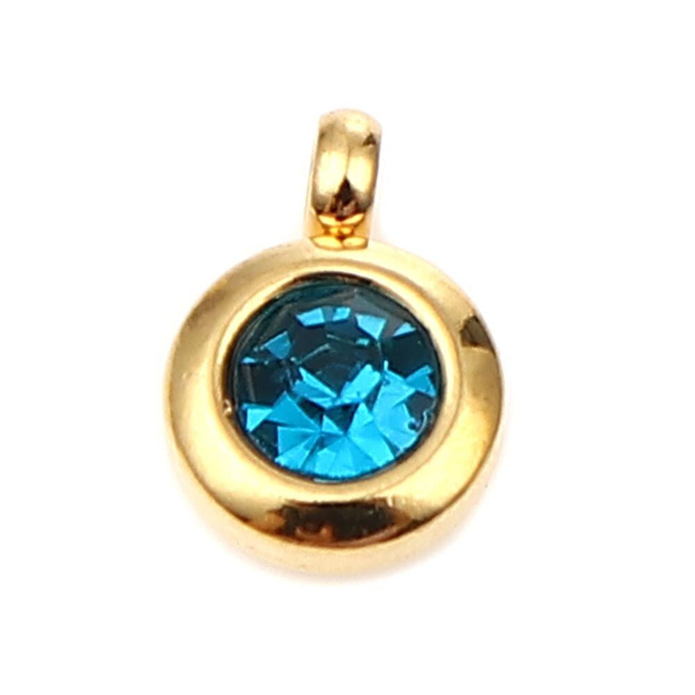 DoreenBeads Edelstahl Gold Farbe Charms Runde Multicolor Glas Anhänger DIY Machen Ohrringe Schmuck 9mm x 7mm, 2PCs: Lake Blue