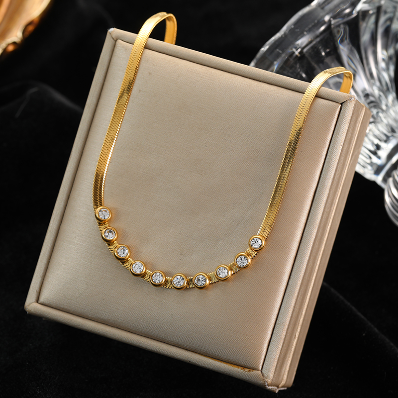 EILIECK 316L collar de circón de Color dorado de acero inoxidable para mujer gargantilla de cadena de estilo Simple collares de boda de joyería: Color amarillo dorado claro