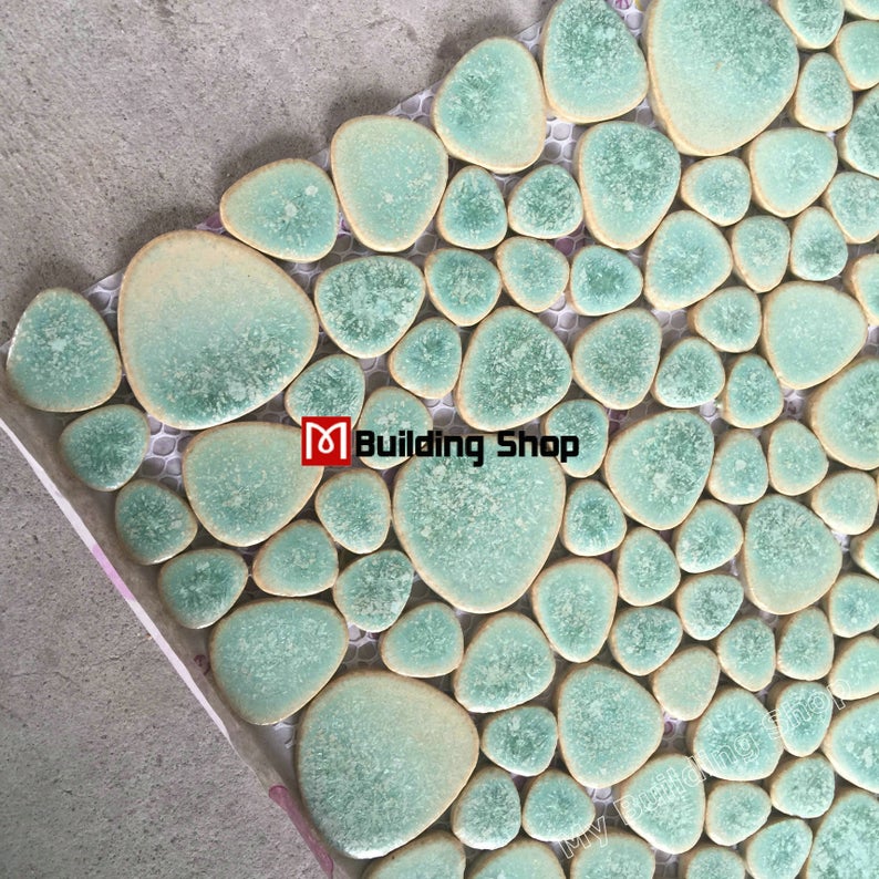 Geglazuurd Groen Porseleinen Mozaïek PPMT044 Pebble Keramische Hart Vorm Badkamer Vloeren Douche Wandtegel