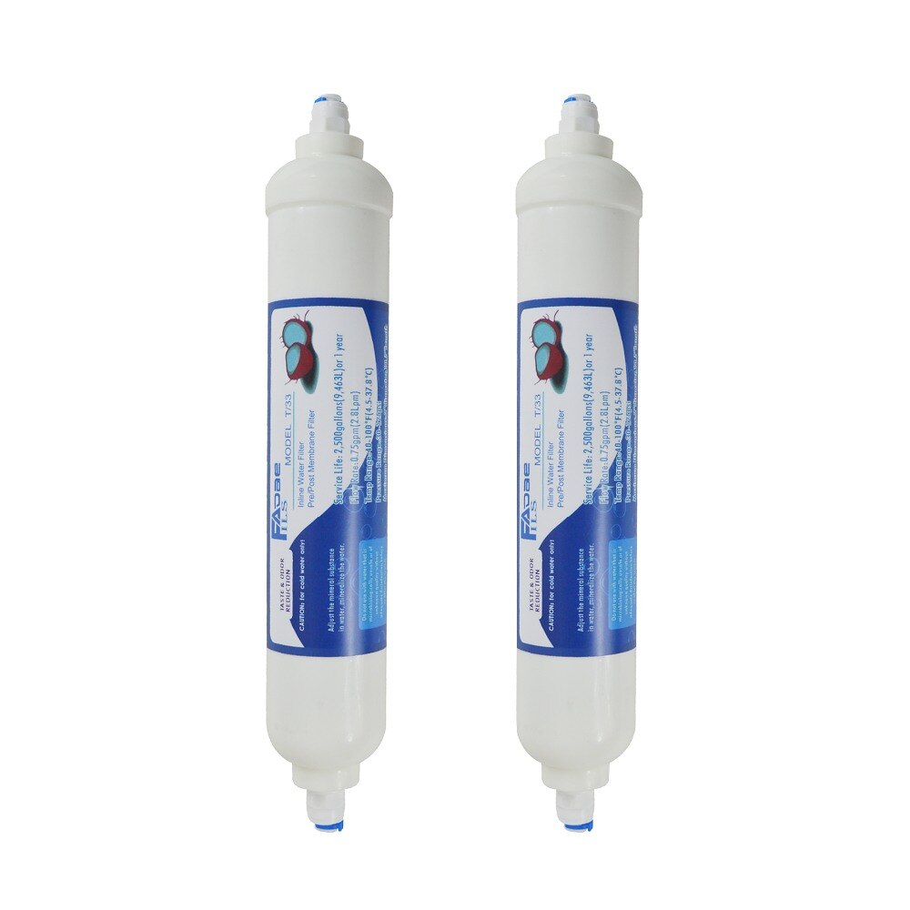 Undersink en Omgekeerde Osmose Systeem Vervanging Post Carbon Inline Water Filter met 1/4 "Quick Connector Montage-2 PACK