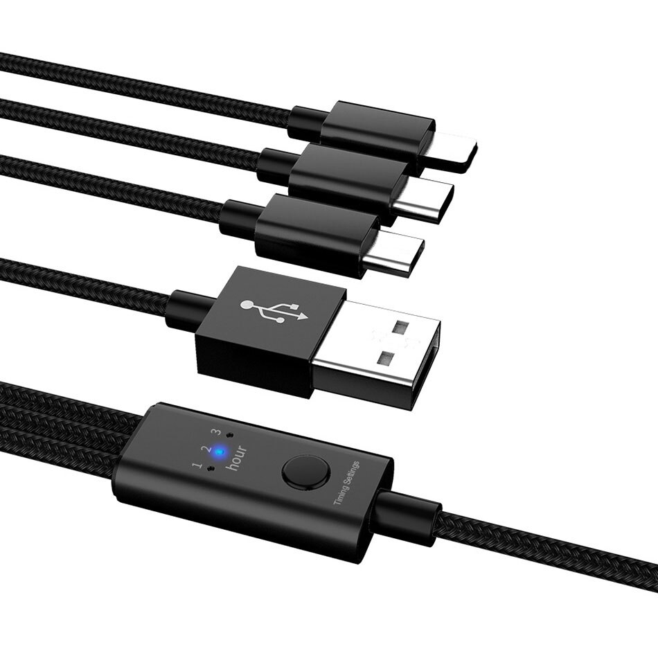 TQUQ 3 w 1 automatyczny, duża moc wyłączania kabel ładowania funkcja odliczania czasu przewód ładowarki USB telefon komórkowy kabel do ładowania czas regulacji
