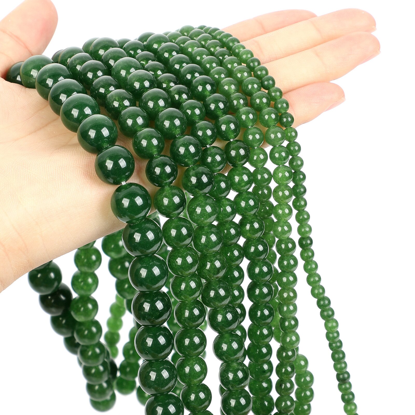 Glat natursten grøn taiwan kalcedon jade rund løs spacer perle til smykkefremstilling armbånd halskæde diy 4/6/8/10/12mm