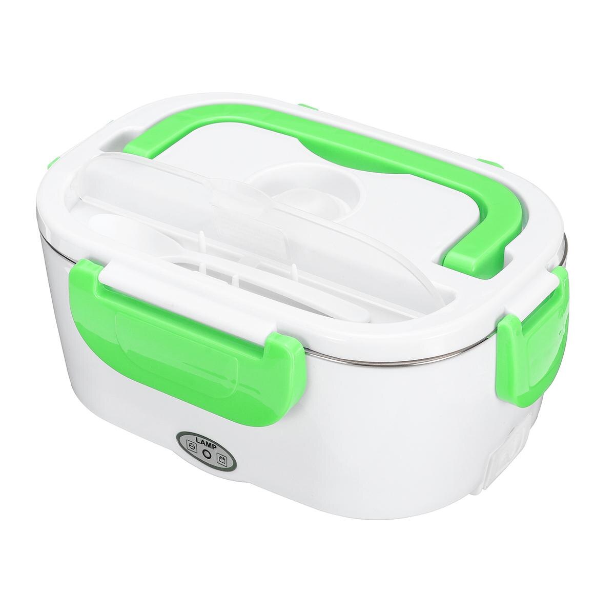 Portable Electric Heating Lunch Box Stainless Steel Home Food Warmer Container Bento Storage Heated For Kids Dinnerware EU Plug: Green