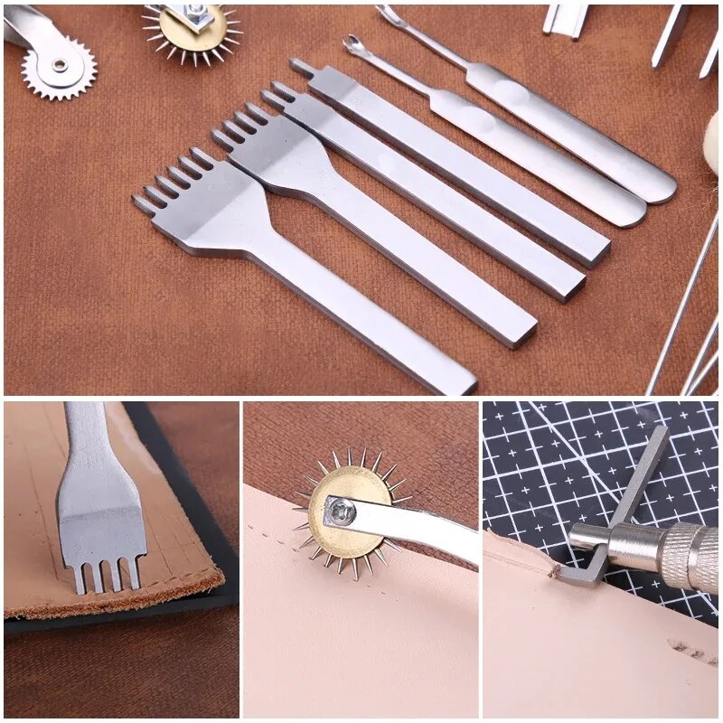 Leder Handwerk Werkzeuge Bausatz Professionelle Leder Hand NäHenne Reparatur Bausatz NäHenne schlagen Carving Arbeit Groover einstellen DIY Werkzeug einstellen