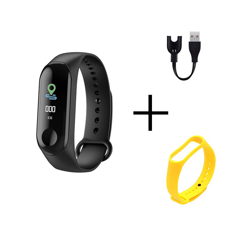 Draagbare sport  m3 fitness tracker horloge smartband waterdichte slimme armband bloeddruk hartslagmeter polsband mannen: Zwart geel
