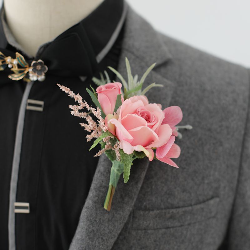 Beige Boutonnieres Blumen Künstliche Rosen Seide Weiße Corsage Knopfloch Trauzeugen Boutonniere für Männer Hochzeitsaccessoires