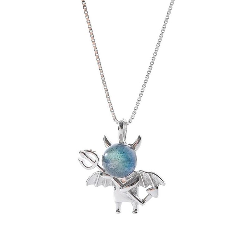 Sole Memory Moonstone Sweet Cute Little Devil 925 Sterling Silver Clavicle Chain Female Necklace SNE499