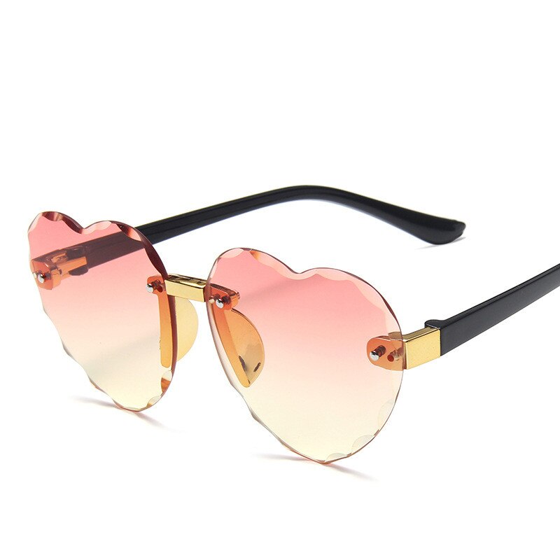 Bonito coração sem aro óculos de sol crianças crianças cinza rosa vermelho lentes moda meninos meninas uv400 crianças motorista óculos: Red-yellow