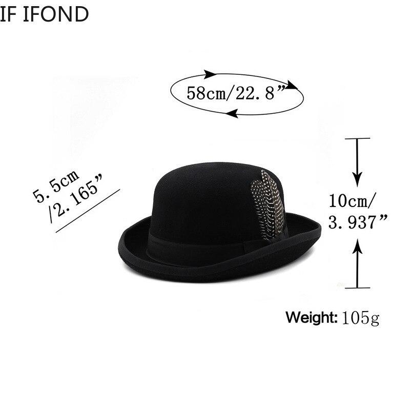 100% Wool Felt Jazz Fedoras Hats Bowler Hat For Men Women Party Formal Derby Hats Classic Church Cap