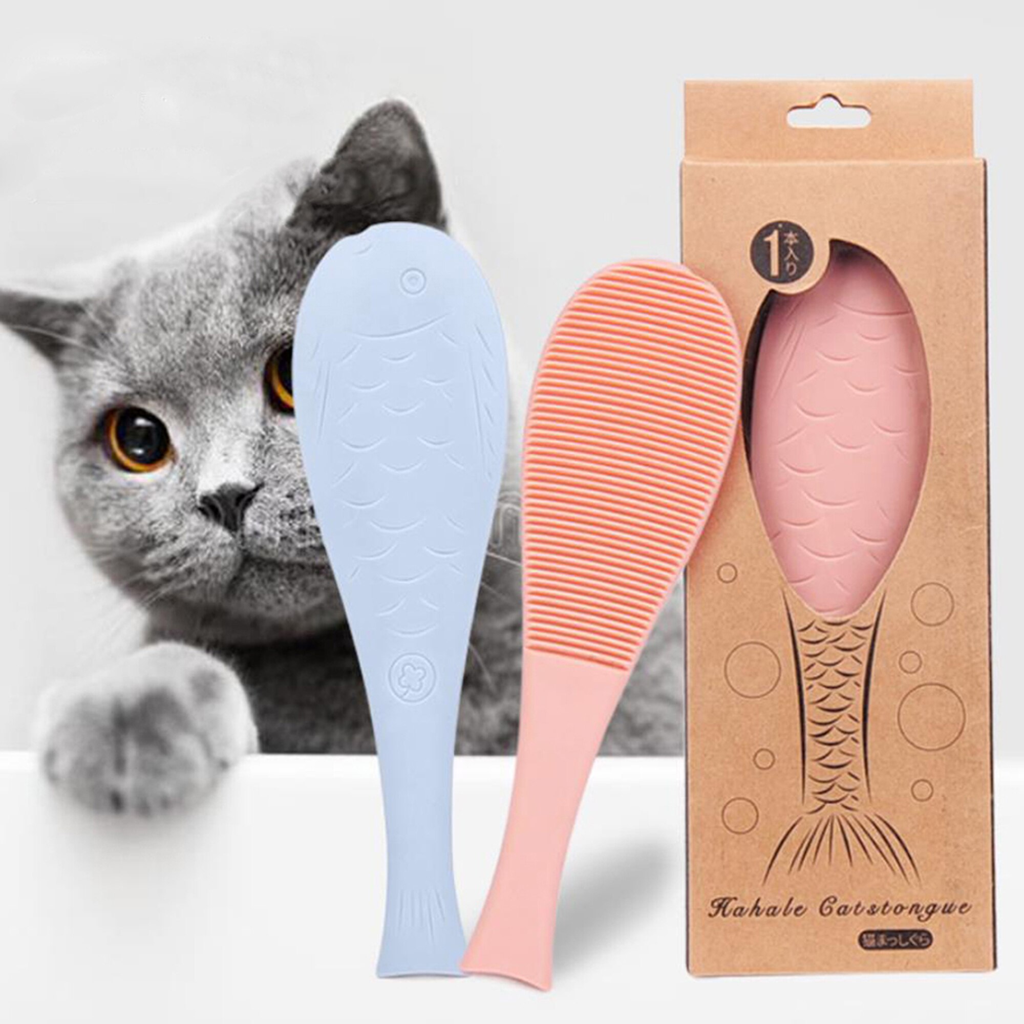 Jouet de peigne de langue de chat de forme de poisson pour des outils quotidiens de soin de cheveux d'animal familier 2-en-1