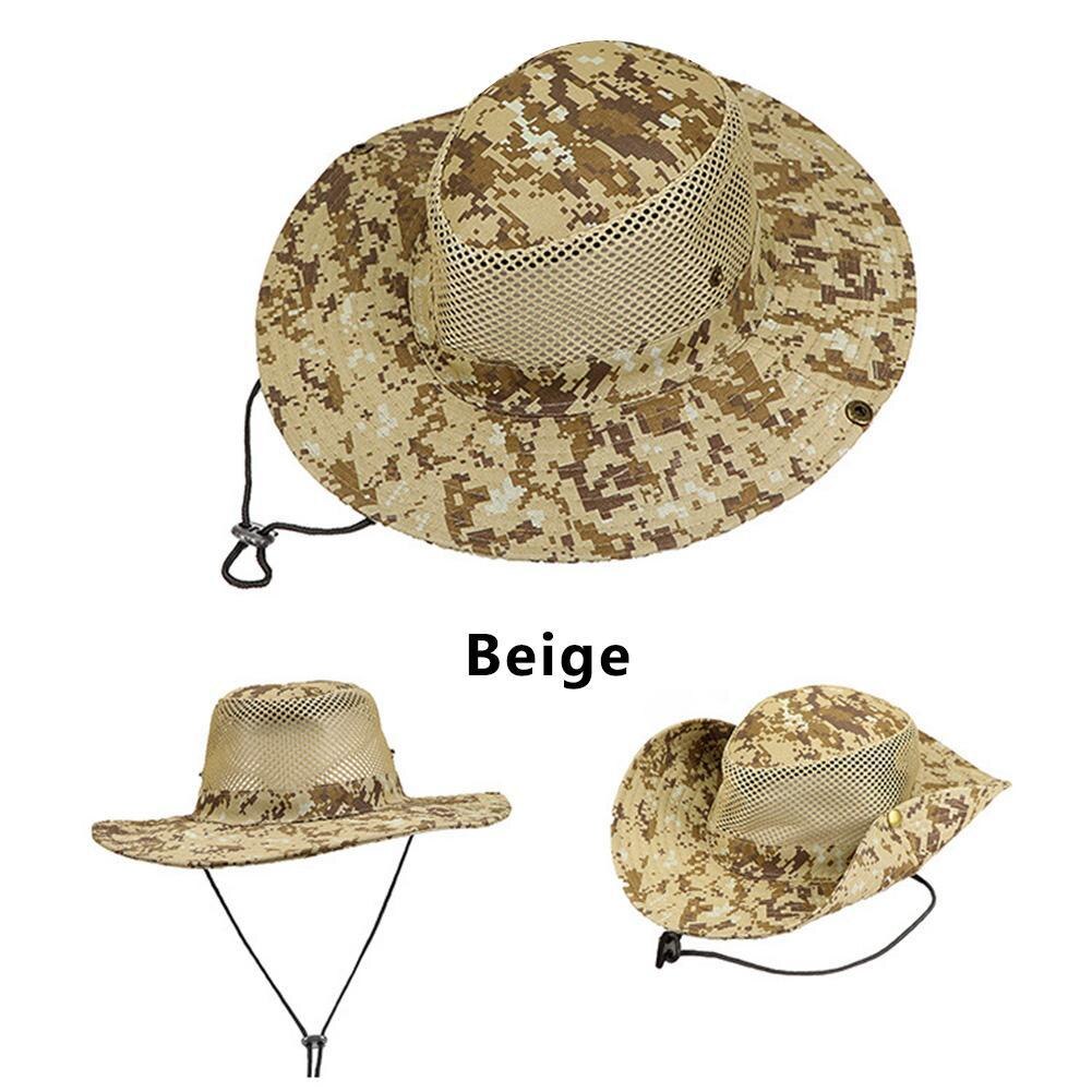 Outdoor Sport Mannen & vrouwen Vissen Hoed Camouflage Emmer Hoed Wandelen Camo Ripstop Jungle Bush Hoeden Boonie Brede Rand zon Caps: Beige