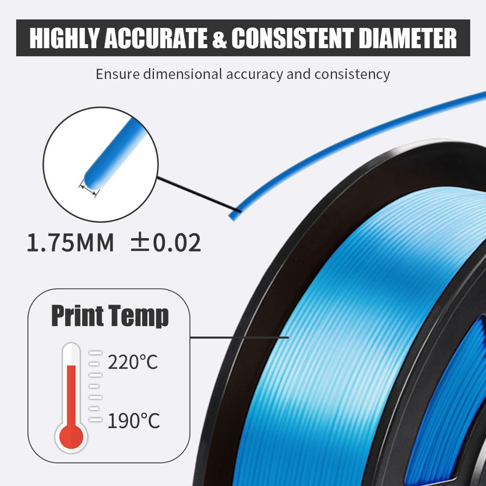 PLA di Seta 3D Filamento Stampante Rotolo di 1kg 1.75 millimetri Di Seta Texture 3d Materiale di Stampa di Plastica PLA Dimensione Precisione di +/-0.02 filamenti