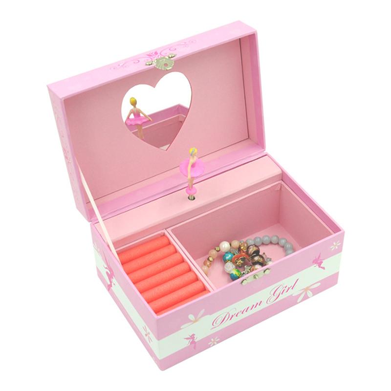Pink Music Box Wooden Desktop Ornament Ballet Girl Miniature Music Box Classic Home Decor with Mirror