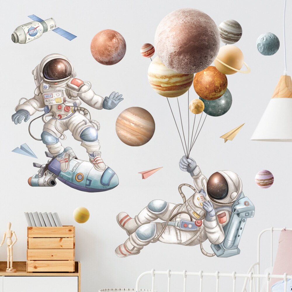 Astronaut Outer Space Wall Stickers Planets Home Decor Decorative Stickers PVC Decal for Kids Room Baby Boy Room Decoration