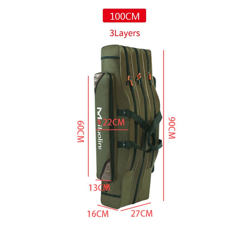 Canvas Fishing Bag Thicker 2/3 Layers 120cm Portable Fishing Tackle Bag Folding Fishing Rod Handbag Big Capacity Backpack XA115G: 3 Layer 100cm Green