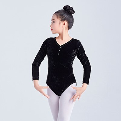 Justaucorps de Ballet enfants à manches longues justaucorps de danse automne hiver velours Ballet Costume ballerine noir vêtements de danse pour les filles: 110 height 105-115cm / Black