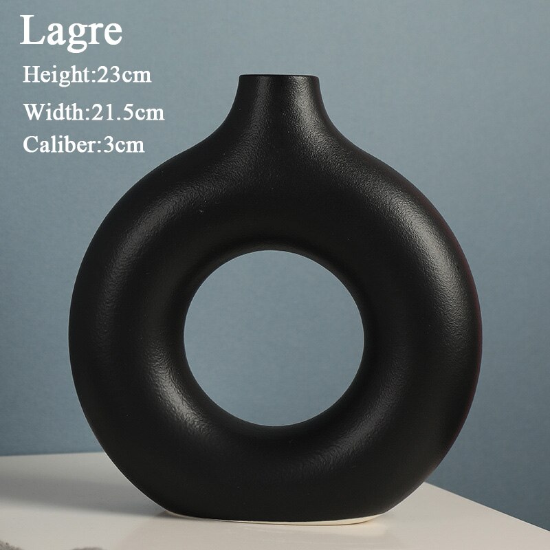 Jarrón de cerámica hueco Circular nórdico, maceta de donas, accesorios de decoración del hogar, oficina, escritorio, sala de estar, de decoración Interior: Style B L