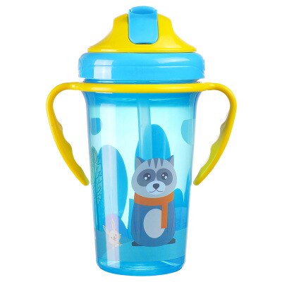 Børne vandkop tegneserie baby fodring kopper med sugerør lækagesikre vandflasker udendørs bærbare børns kopper 480ml: Blå
