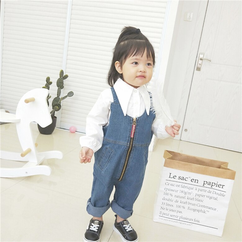 Fashio Kids Jeans Boys Girls Denim Overall Pants Casual Zipper Children Overall Jeans Child Clothes 2 3 4 5 6 7 8