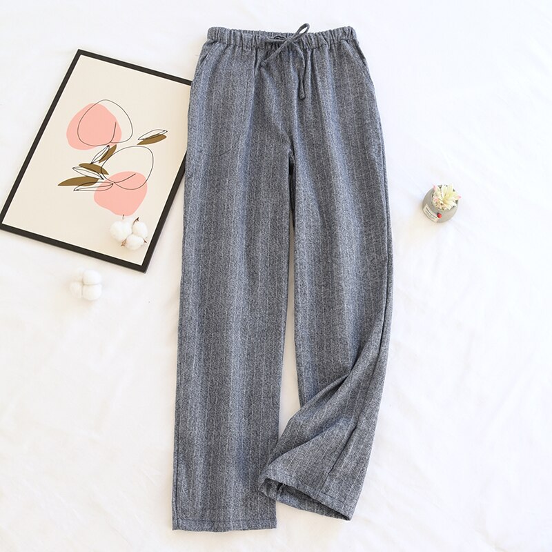 Spring Cotton Couple Home Clothes Homewear Female Pajama Pants Plus Size Men Sleep Bottom Lounge Trouser Male Pantalon Mujer: male blue / M