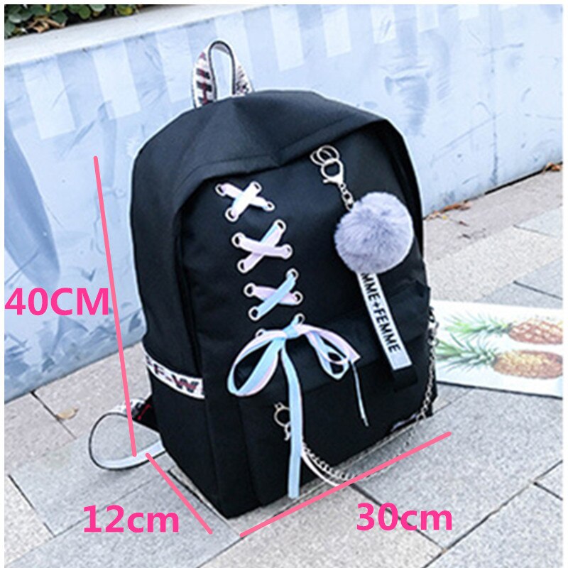 Bolso de lona para mujer, mochila, 5 unids/set, bolso escolar, bolso de viaje, , borla, para mujer, adolescentes,