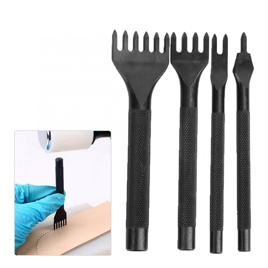 4 st stift mejsel kit läder hantverk pysselverktyg svart galvanisering läder hantverk mejsel