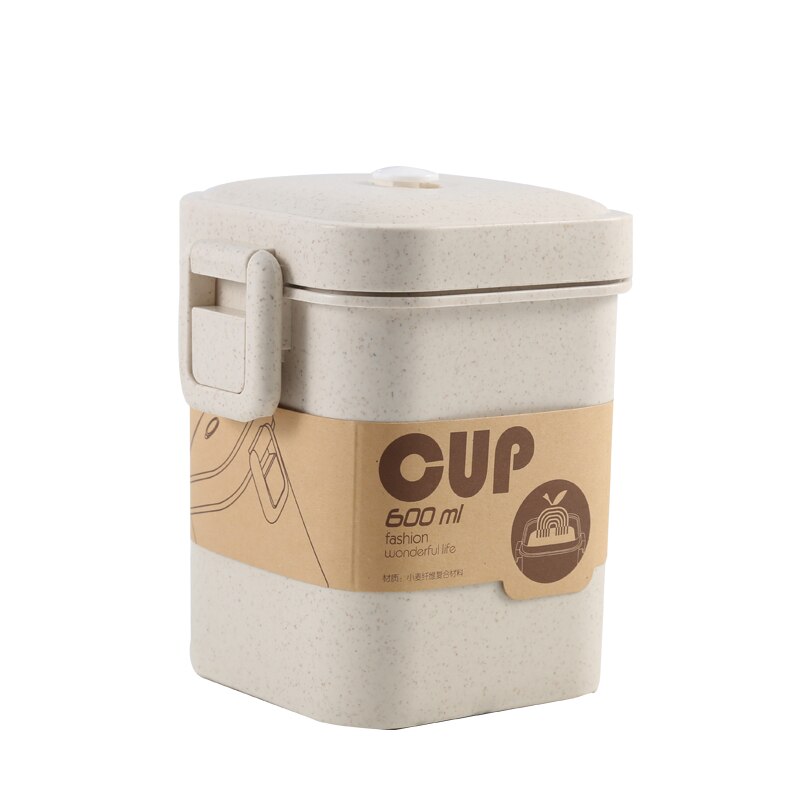 1000ml protable madkasse dobbelt lag hvede halm bento kasser mikrobølgeovn servise mad opbevaring container madkasse: Beige suppekop
