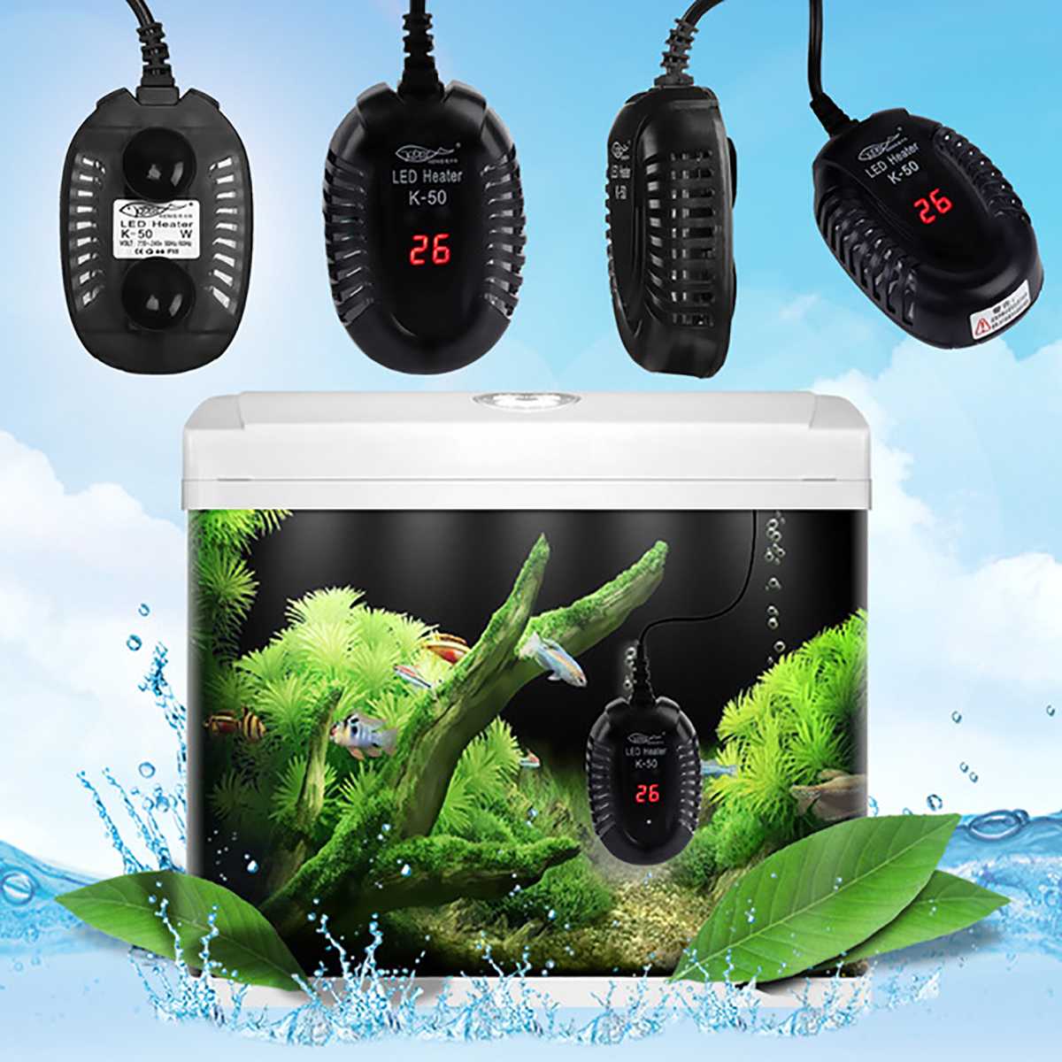 Fit 15/30/45/75L Aquarium Submersible Heater Fish Tank LCD Display Adjustable Water Heating Rod Constant Temperature Control