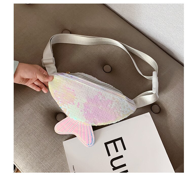 Bolso de lentejuelas brillantes para niño niña, riñonera de viaje, Festival, monedero: Blanco