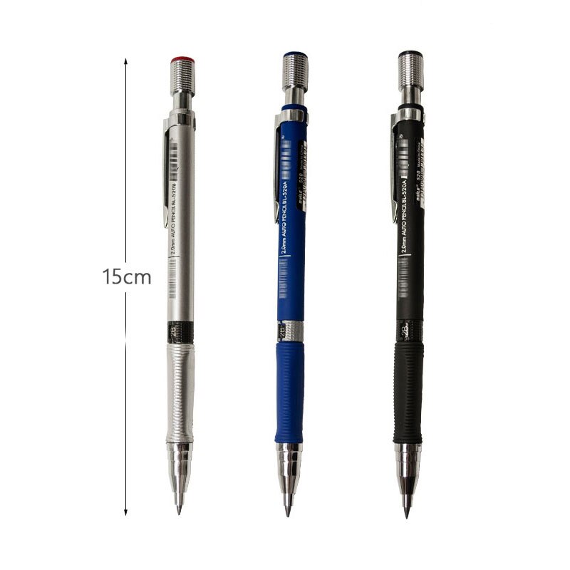 Automatic Mechanical Pencil 2.0mm Thick Writing Point Pencil Drawing Painting Black Refills School Office Stationery
