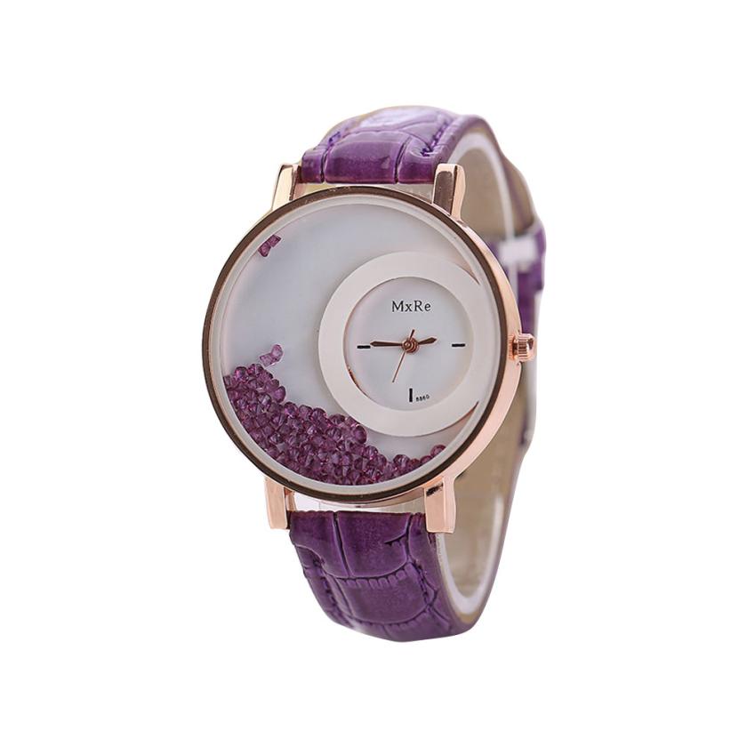 Women Watches Ladies Leather Quartz Watches Quicksand Rhinestone Bracelet Wristwatch relogios feminino montre femme #D
