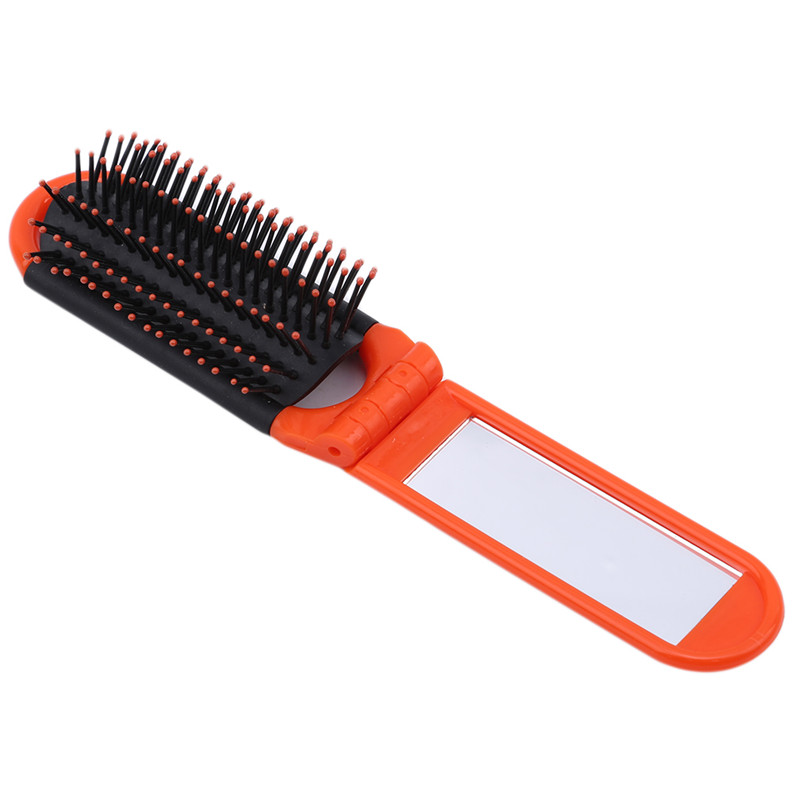 Cepillo de pelo plegable portátil con espejo, peine de viaje compacto, monedero de tamaño bolsillo, nueva , 1 unidad: Rojo