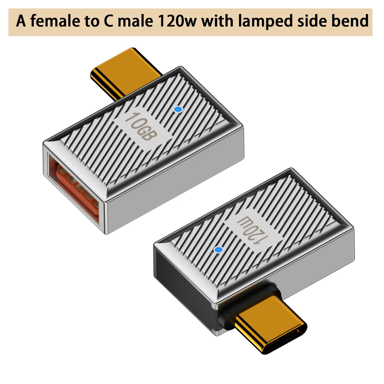 Type-C to USB A 3.1 10Gbps OTG Converter USB C Male Female 90 Degree Right Angle U Shape Adapter Support 6A 120W Power Charging: Silver
