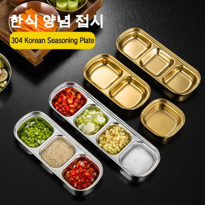 304 aço inoxidável pimenta assada pratos de molho de carne wasabi tigela separada sushi vinagre placas de soja talheres comida tempero bandeja
