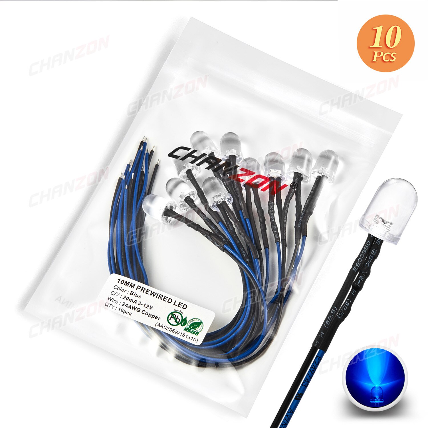 10pcs Bright 10mm Prewired LED 5V 6V 9V 12V Light Beads White Red Green Blue Yellow Emitting Diode Pre Wired Cable DIY Lamp Bulb: Blue