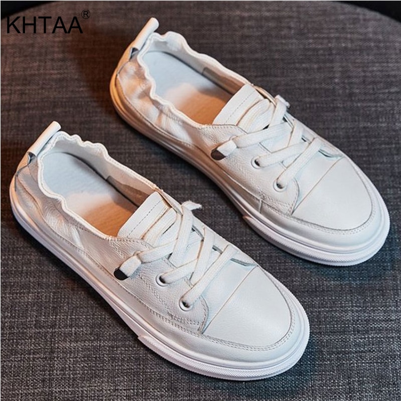 Dames zachte leren sneakers witte schoenen flats pu canvas loafers comfort veter casual zomer vrouw gevulkaniseerde zomer mocassins